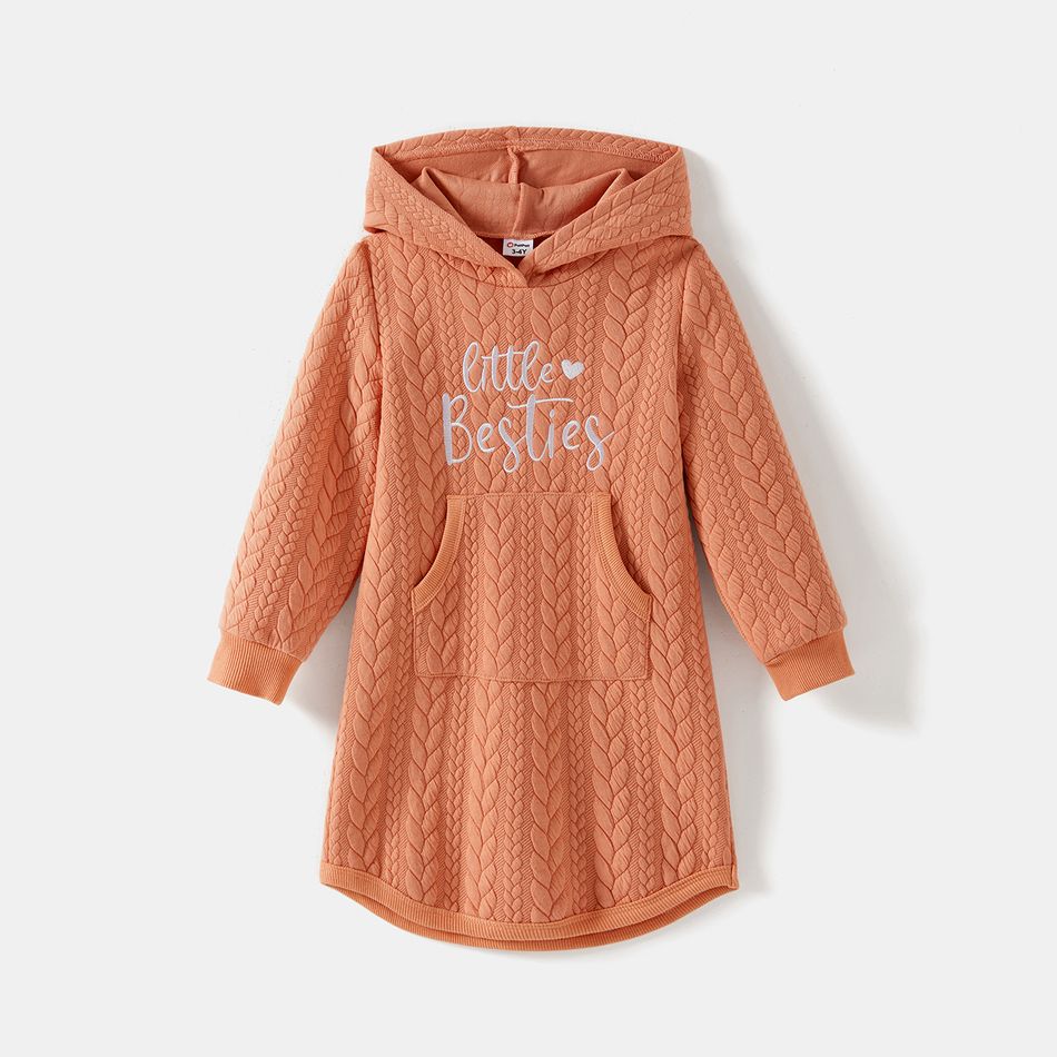 Mommy and Me Letter Embroidered Textured Long-sleeve Hoodie Dresses JF big image 6
