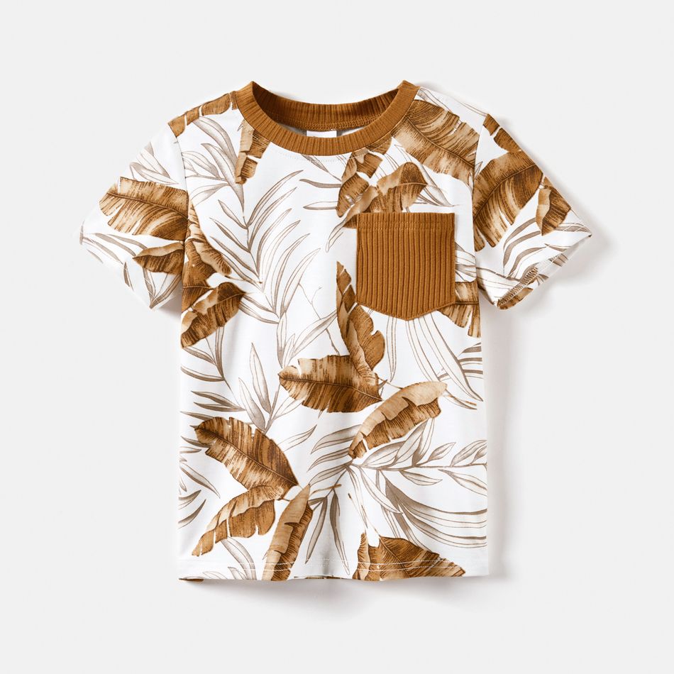 Family Matching Tawny Ribbed Spliced Allover Palm Leaf Print Midi Dresses and Short-sleeve T-shirts Sets tawny big image 15