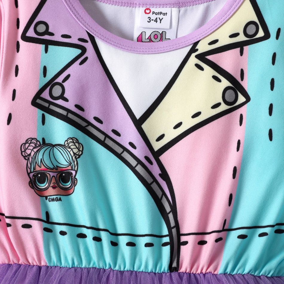 L.O.L. SURPRISE! Toddler Girl Bowknot Design Mesh Splice Colorblock Long-sleeve Dress ColorBlock big image 3