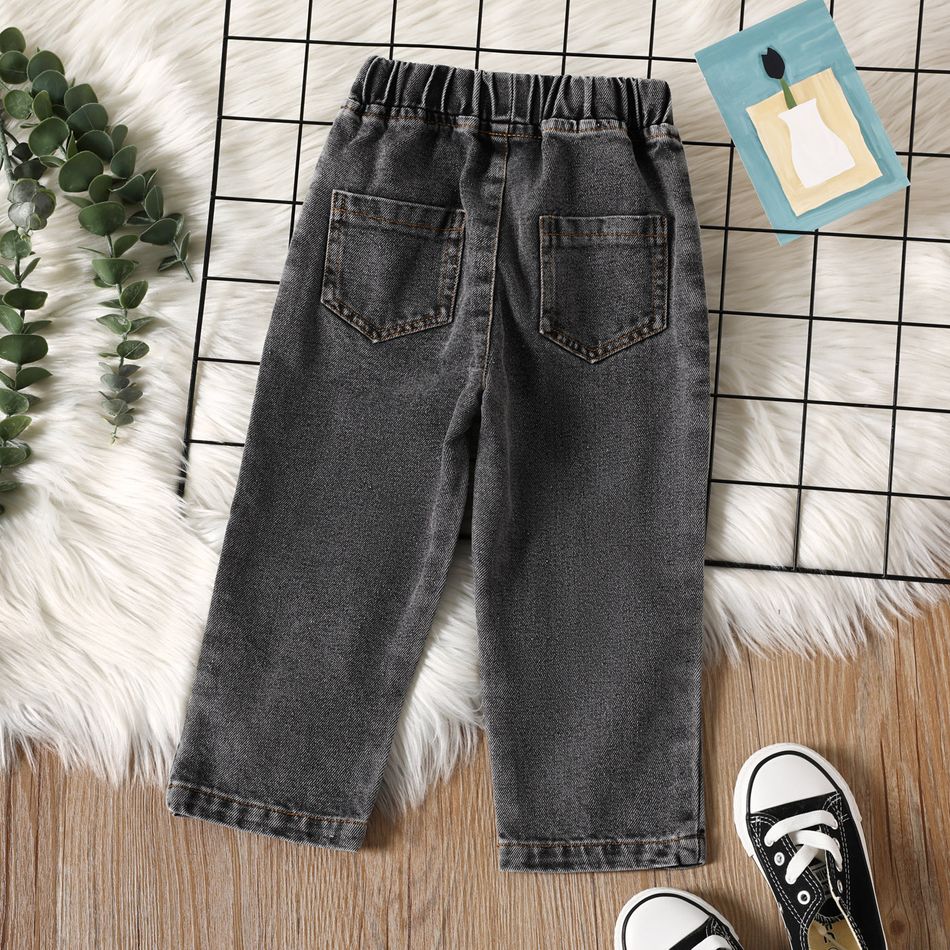 Toddler Boy Trendy 100% Cotton Ripped Denim Jeans Grey big image 2