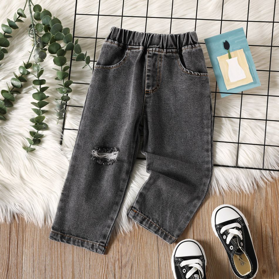 Toddler Boy Trendy 100% Cotton Ripped Denim Jeans Grey big image 1