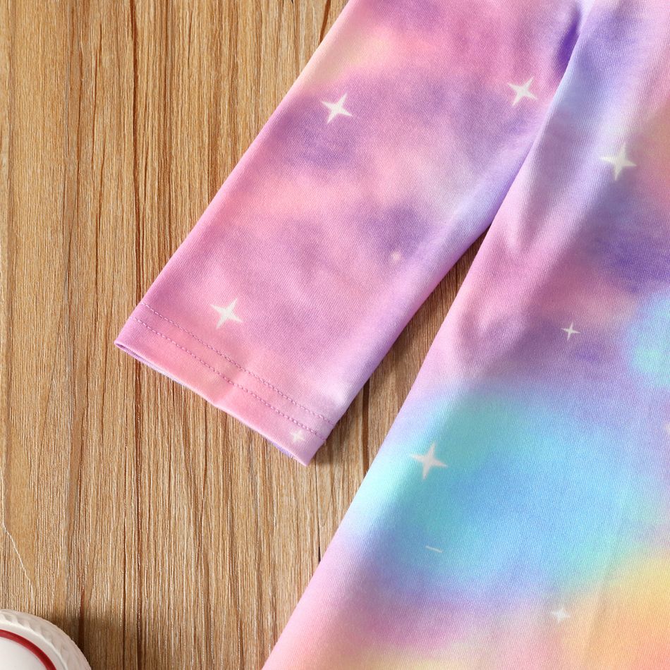 Toddler Girl Tie Dyed Unicorn Print Long-sleeve Dress Multi-color