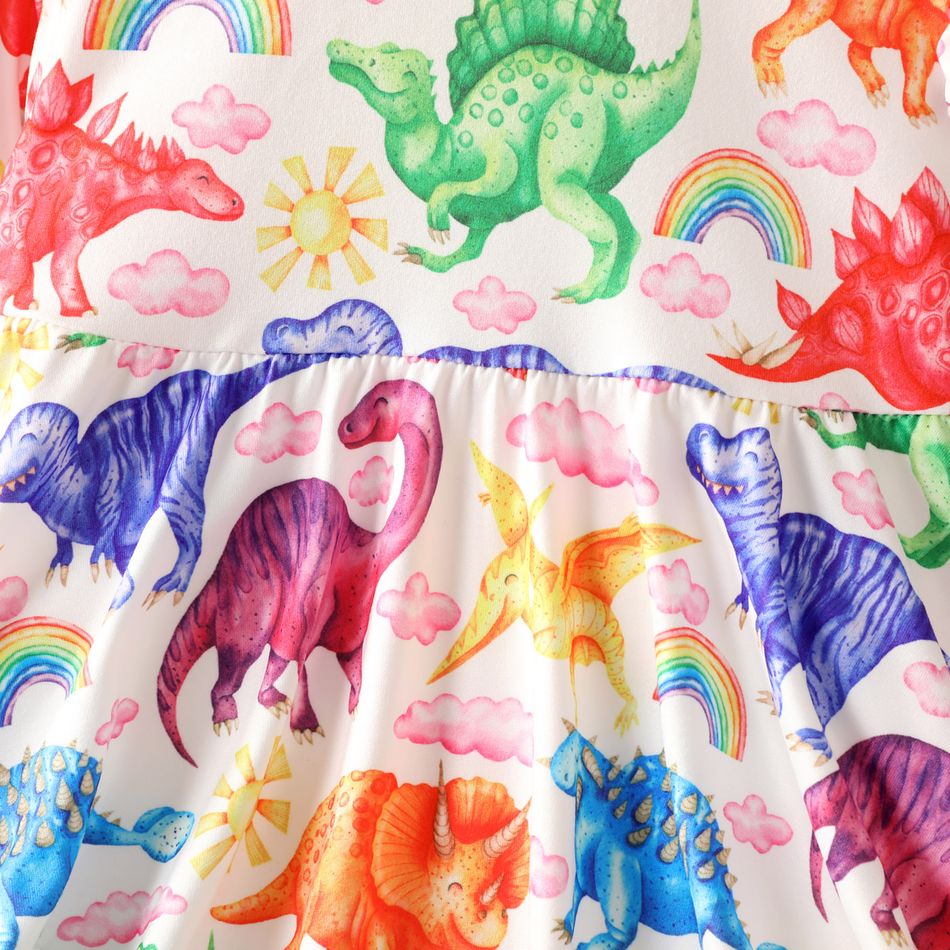 2pcs Toddler Girl Playful Patchwork Ripped Denim Jeans and Dinosaur Print Tee set Multi-color big image 4