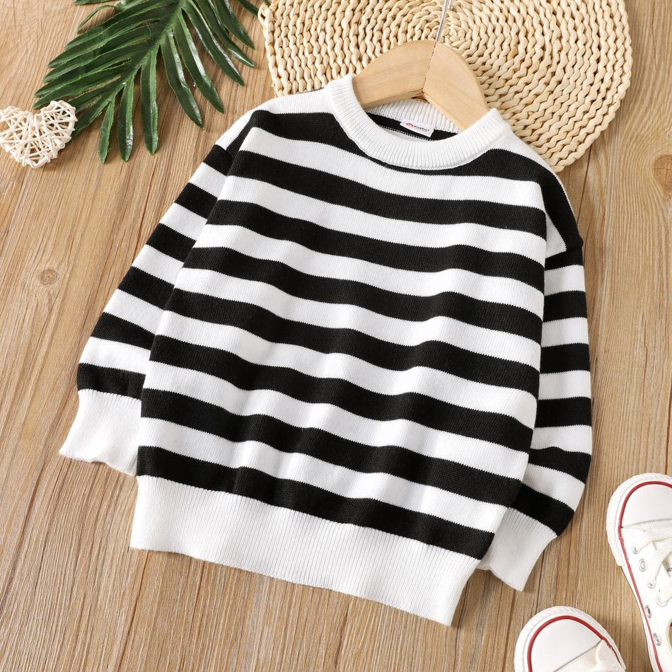 Toddler Boy/Girl Classic Stripe Knit Sweater Black/White big image 1