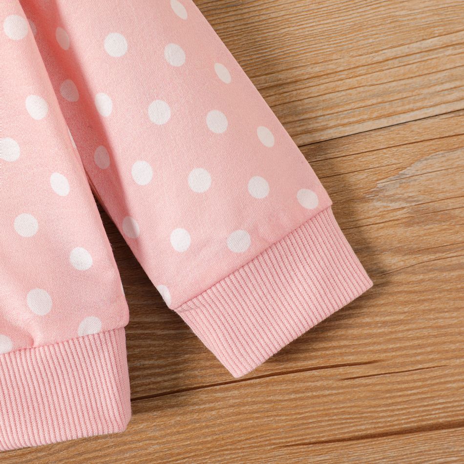 2pcs Baby Girl Rabbit Design Polka Dot Print Pink Long-sleeve Sweatshirt and Sweatpants Set Pink big image 4