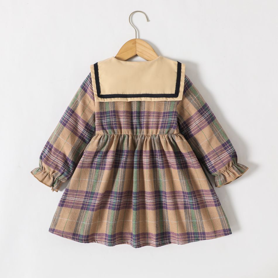 Toddler Girl Classic Lapel Collar Button Design Plaid Cotton Dress Multi-color big image 2