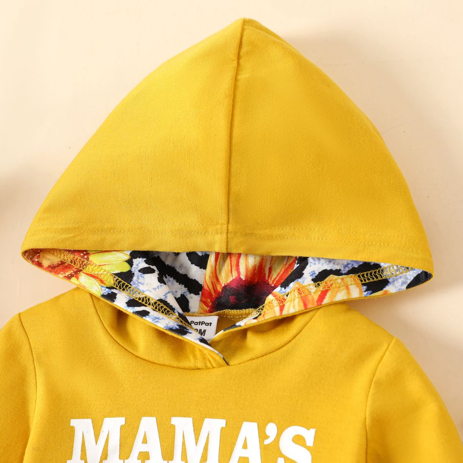 3pcs Baby Girl Letter Print Long-sleeve Hoodie and Allover Sunflower Leopard Pants with Headband Set Ginger-2 big image 3