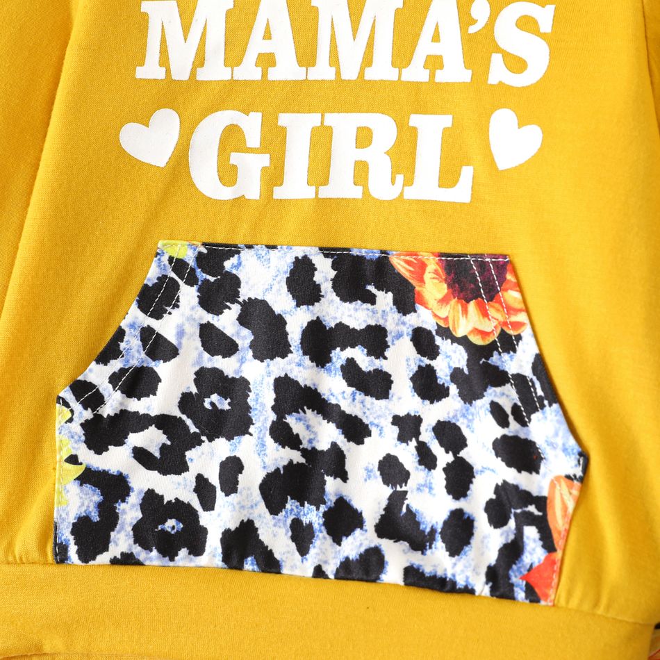 3pcs Baby Girl Letter Print Long-sleeve Hoodie and Allover Sunflower Leopard Pants with Headband Set Ginger-2 big image 4