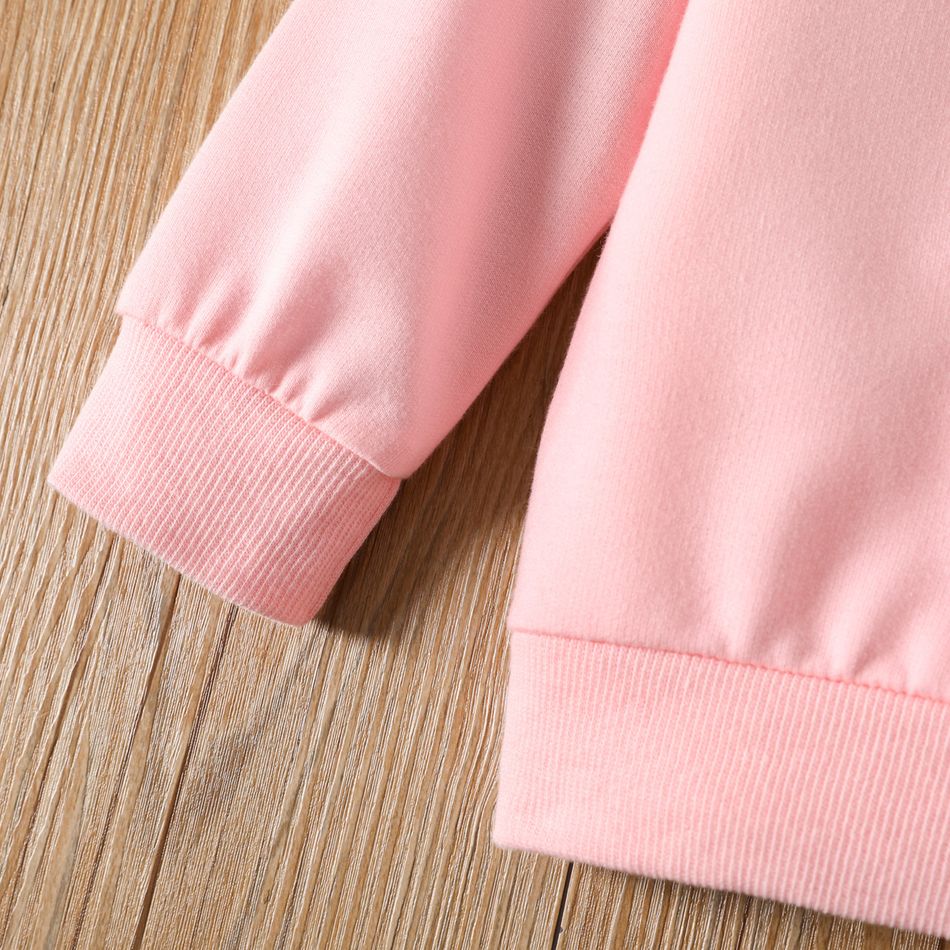 Toddler Girl Sweet Floral Embroidered Ruffled Pink Sweatshirt Pink big image 4