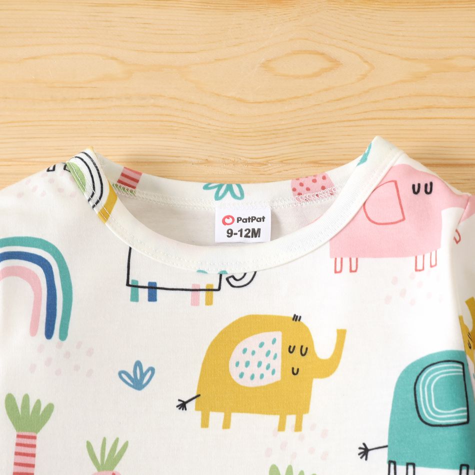 2pcs Baby Boy/Girl Allover Elephant Print Long-sleeve Tee and Embroidered Corduroy Overalls Set AquaGreen big image 4
