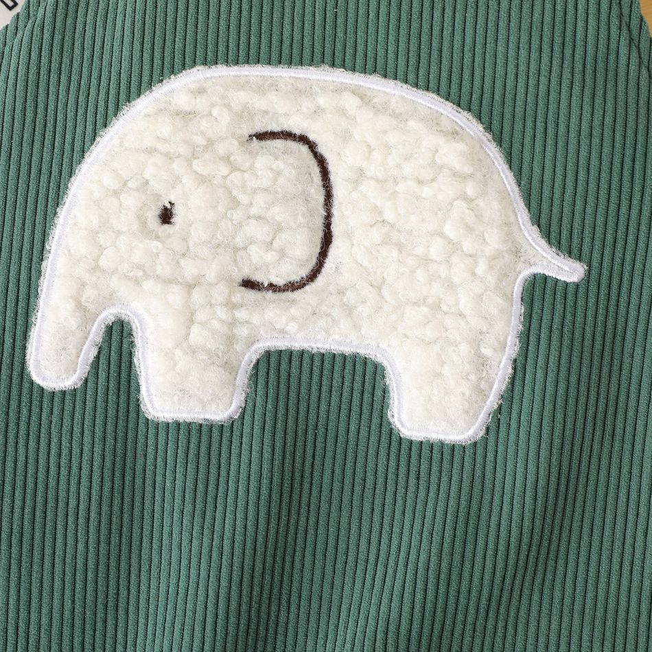 2pcs Baby Boy/Girl Allover Elephant Print Long-sleeve Tee and Embroidered Corduroy Overalls Set AquaGreen big image 5