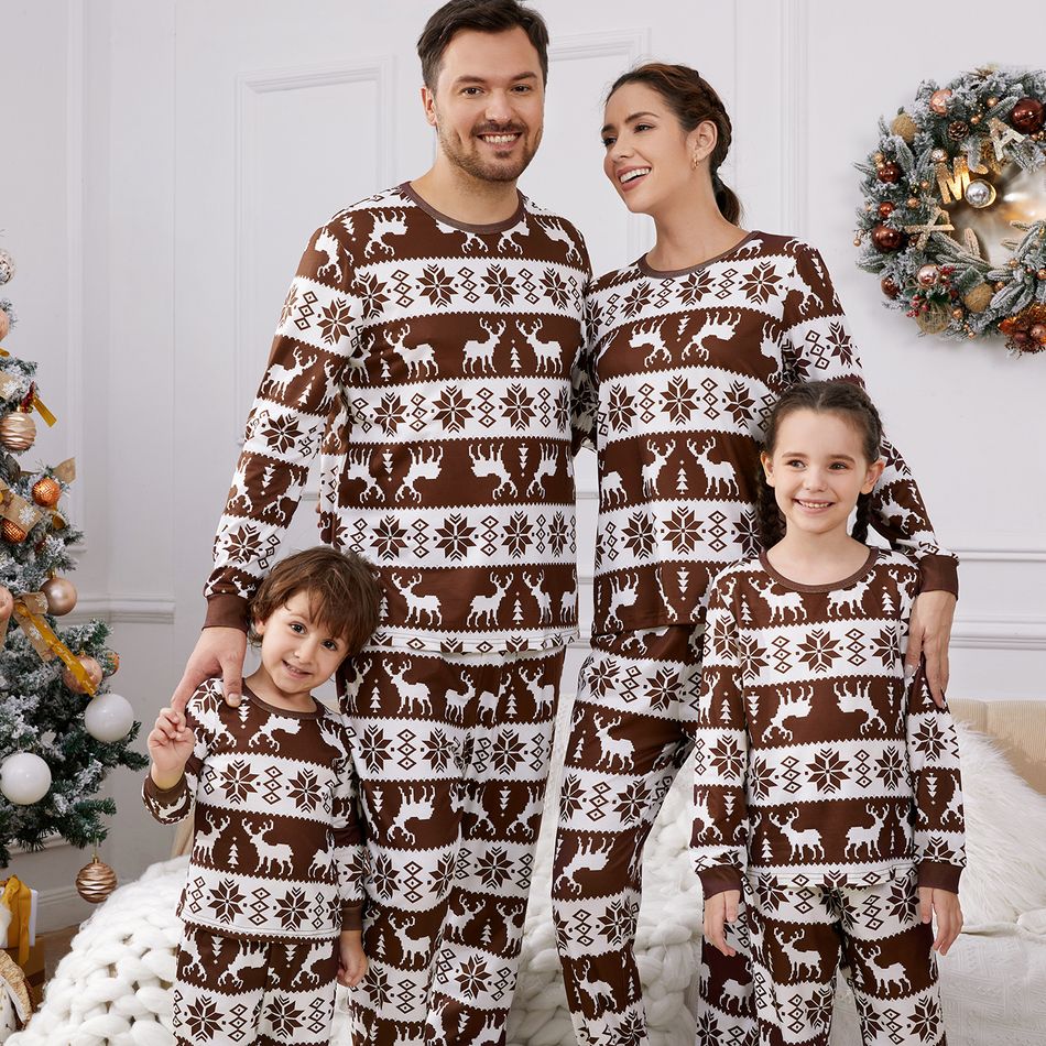 Natal Look de família Manga comprida Conjuntos de roupa para a família Pijamas (Flame Resistant) Café big image 2