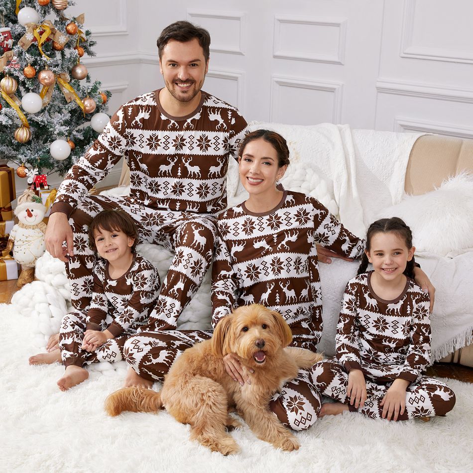 Natal Look de família Manga comprida Conjuntos de roupa para a família Pijamas (Flame Resistant) Café big image 5