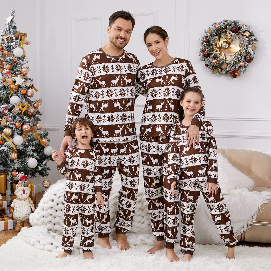 عيد الميلاد الأسرة مطابقة طويلة الأكمام كل انحاء طباعة منامة القهوة (مقاومة اللهب) قهوة big image 3