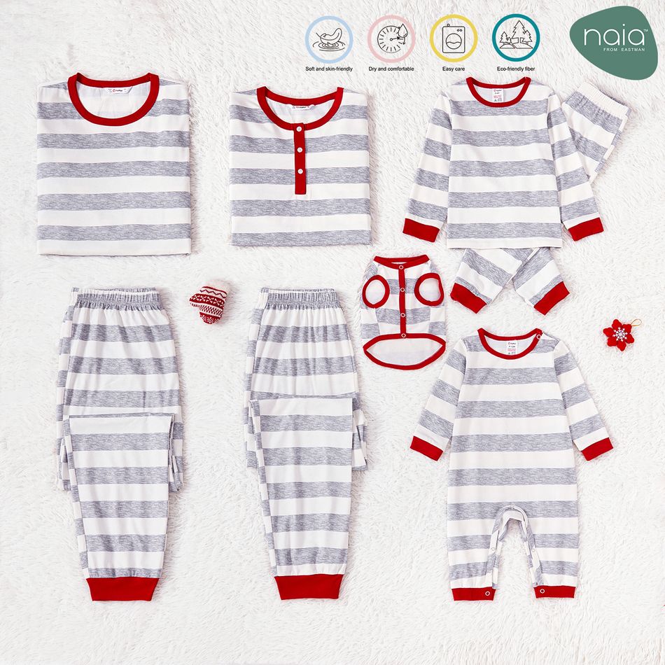 Christmas Family Matching Grey Striped Long-sleeve Naia Pajamas Sets (Flame Resistant) MiddleAsh big image 1