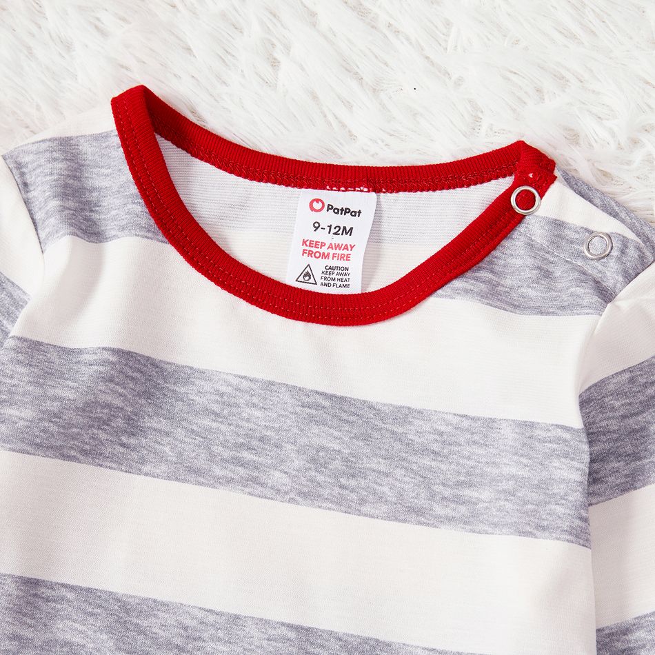 Christmas Family Matching Grey Striped Long-sleeve Naia Pajamas Sets (Flame Resistant) MiddleAsh big image 5
