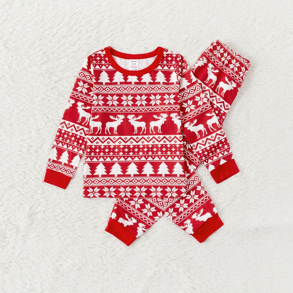 Christmas Family Matching Allover Red Print Long-sleeve Pajamas Sets (Flame Resistant) Red-2 big image 2