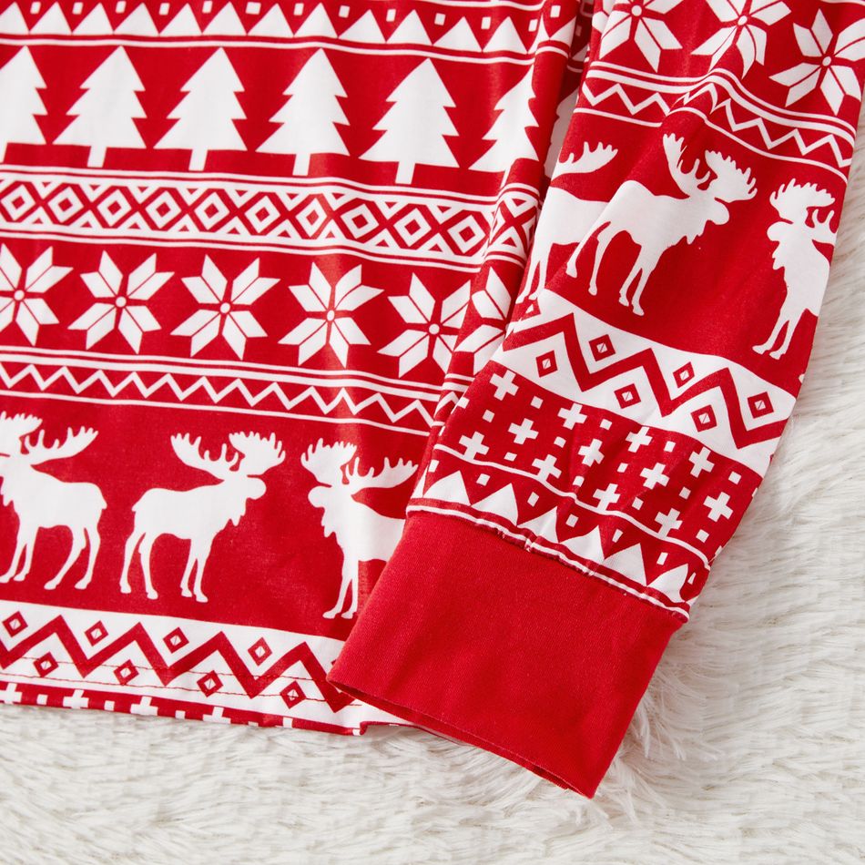 Christmas Family Matching Allover Red Print Long-sleeve Pajamas Sets (Flame Resistant) Red-2 big image 7