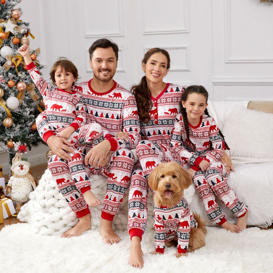 Christmas Family Matching Allover Print Red Long-sleeve Pajamas Sets (Flame Resistant) Multi-color big image 3