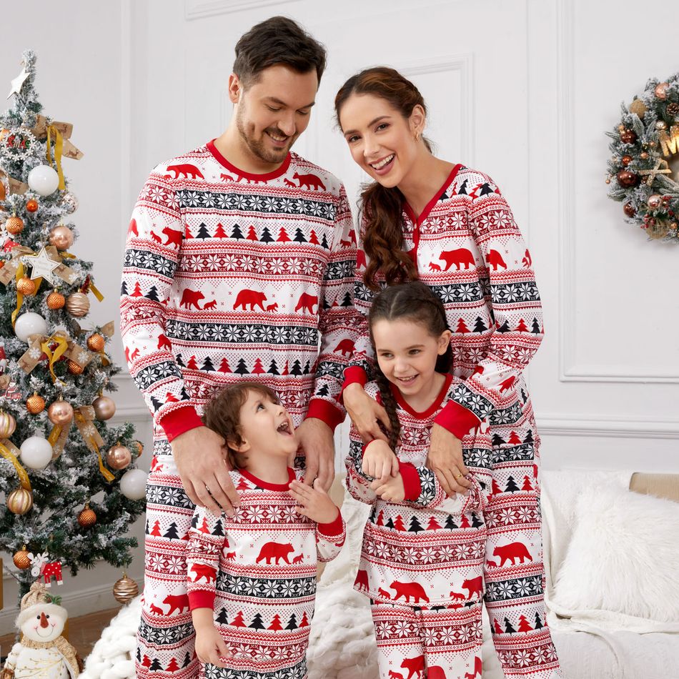 Christmas Family Matching Allover Print Red Long-sleeve Pajamas Sets (Flame Resistant) Multi-color big image 4