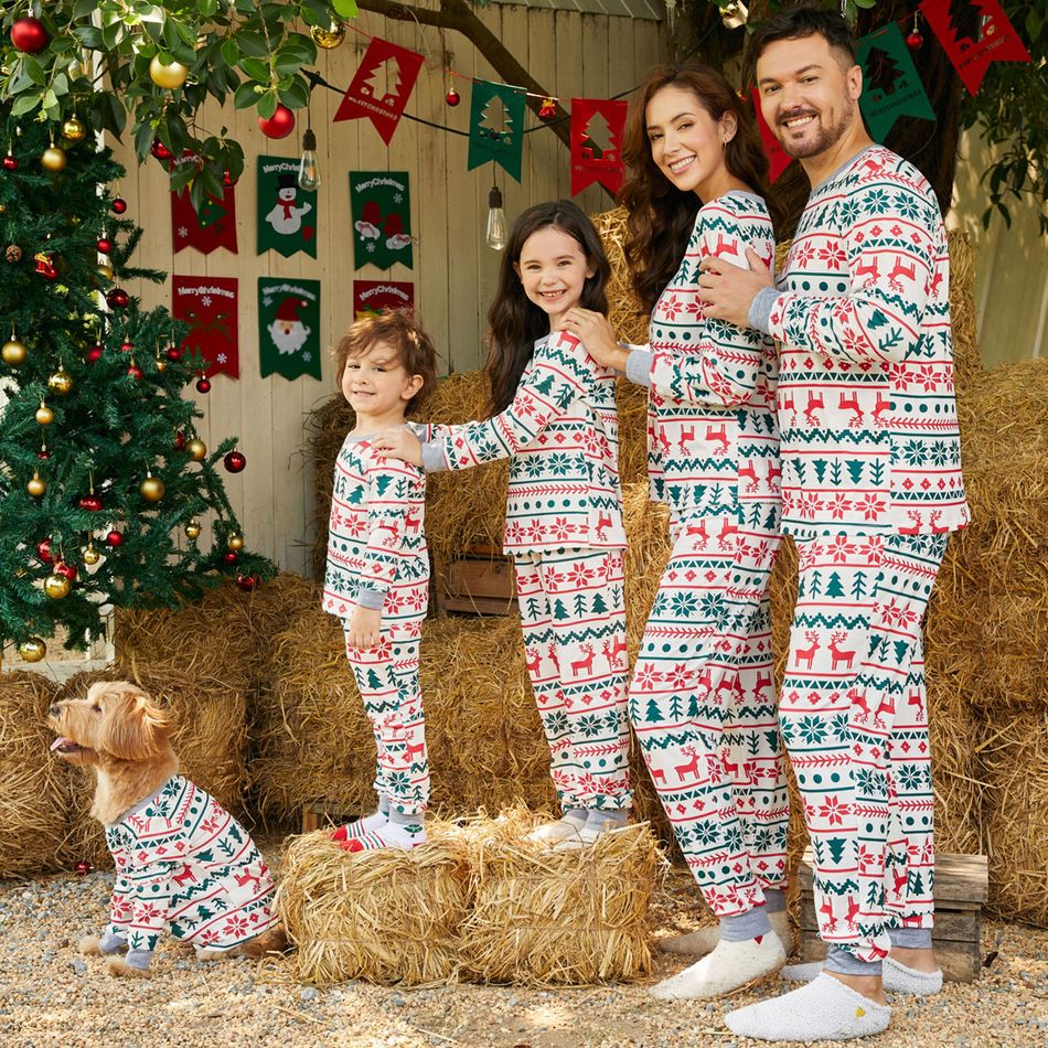 Allover Christmas Print Long-sleeve Family Matching Pajamas Set(Flame Resistant) Multi-color big image 3
