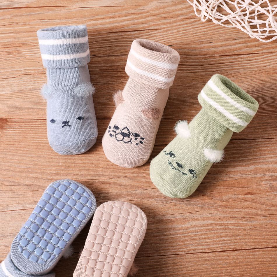 3-pairs Baby Cartoon Non-slip Cuffed Socks Multi-color big image 1