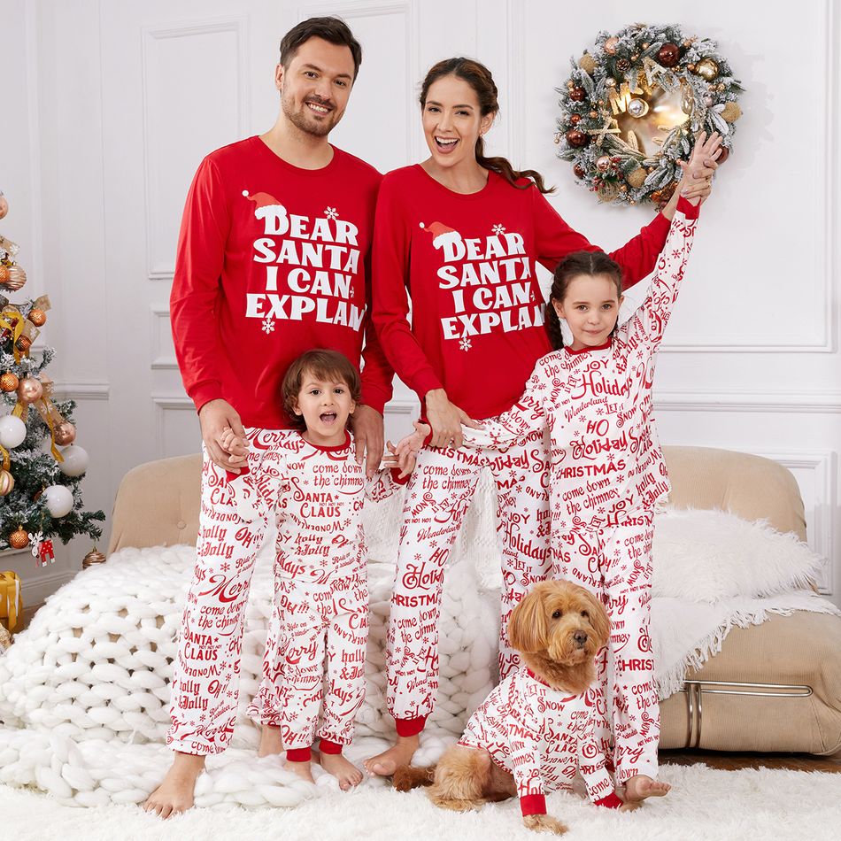 Christmas Family Matching Long-sleeve Letter Print Red Pajamas Sets (Flame Resistant) Red-2 big image 2