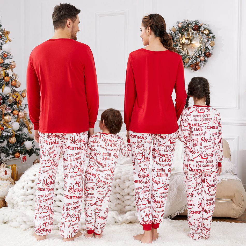 Christmas Family Matching Long-sleeve Letter Print Red Pajamas Sets (Flame Resistant) Red-2 big image 3