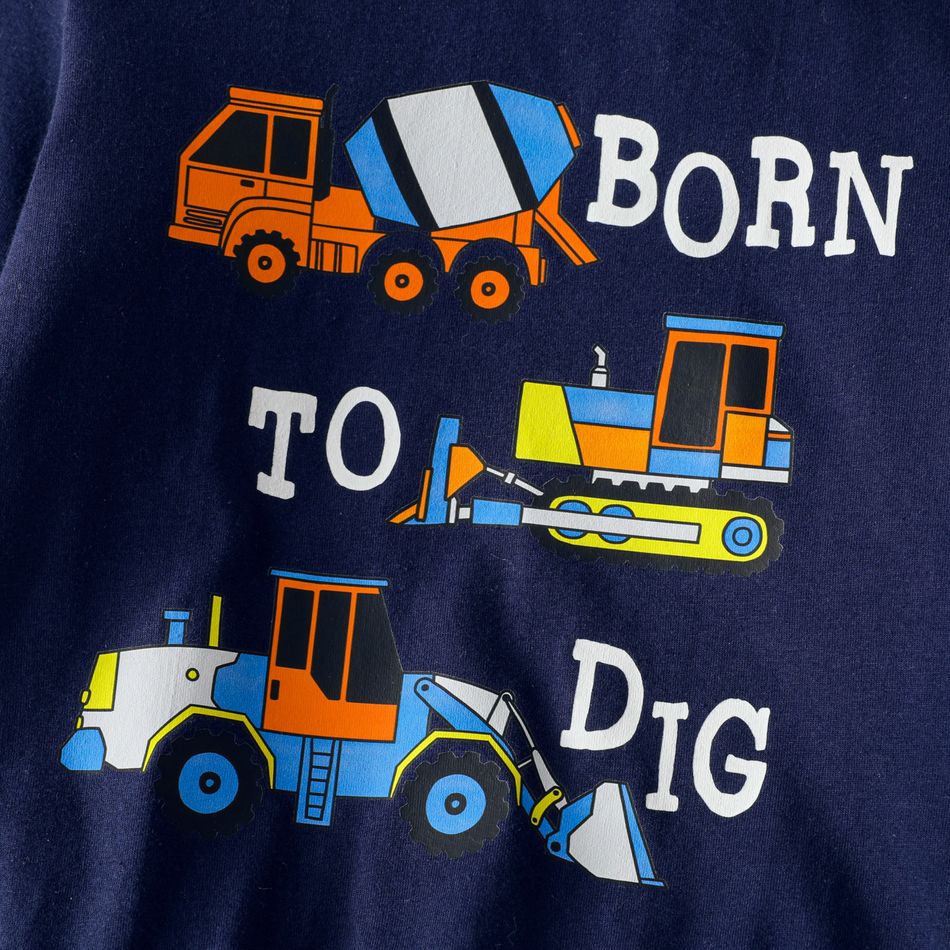 2pcs Toddler Boy Letter Excavator Print Pullover Sweatshirt and Elasticized Pants Set DeepSapphireBlue big image 3