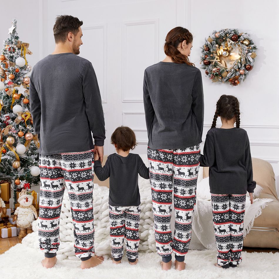 Christmas Family Matching Letter Print Dark Grey Long-sleeve Thickened Polar Fleece Pajamas Sets (Flame Resistant) Dark Grey big image 4