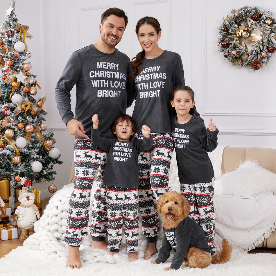 Christmas Family Matching Letter Print Dark Grey Long-sleeve Thickened Polar Fleece Pajamas Sets (Flame Resistant) Dark Grey big image 1