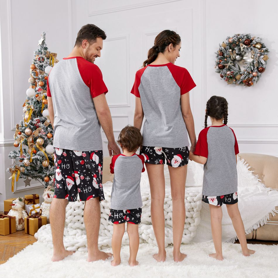 Christmas Santa and Letter Print Family Matching Short-sleeve Pajamas Sets (Flame Resistant) Color block big image 2