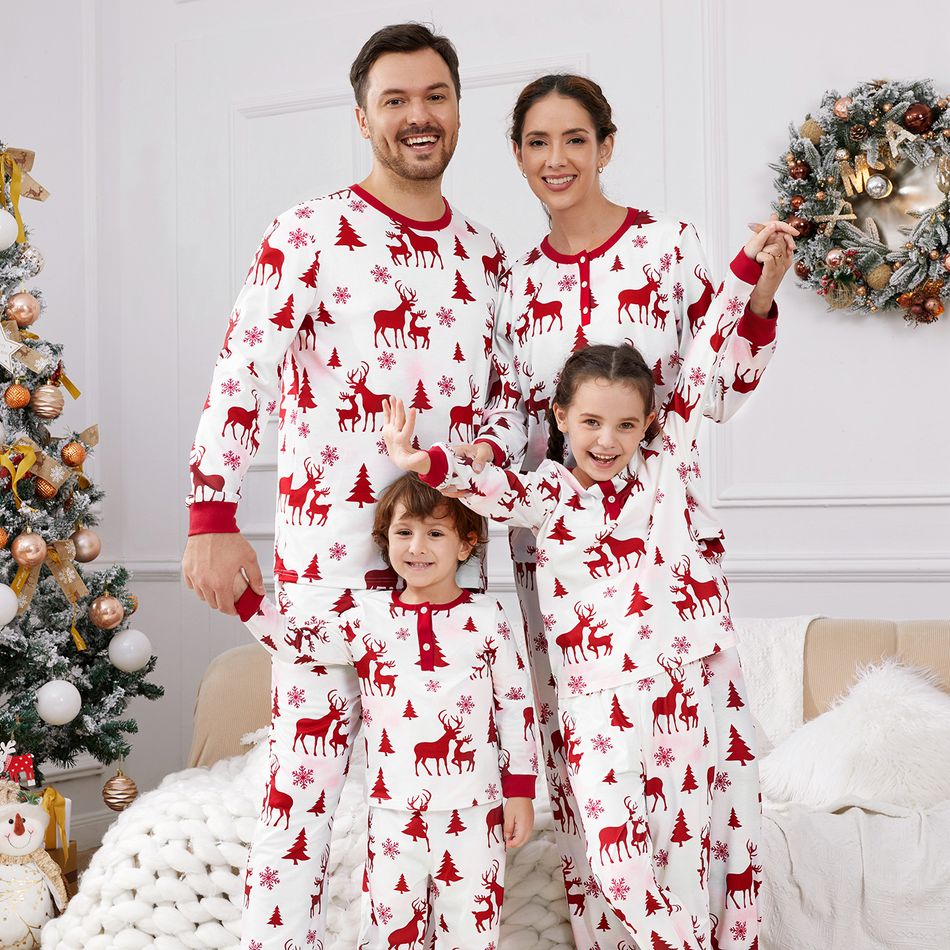 Christmas Family Matching Allover Red Reindeer Print Tie Dye Long-sleeve Pajamas Sets (Flame Resistant) WineRed big image 2