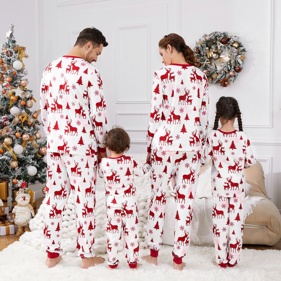 Christmas Family Matching Allover Red Reindeer Print Tie Dye Long-sleeve Pajamas Sets (Flame Resistant) WineRed big image 3