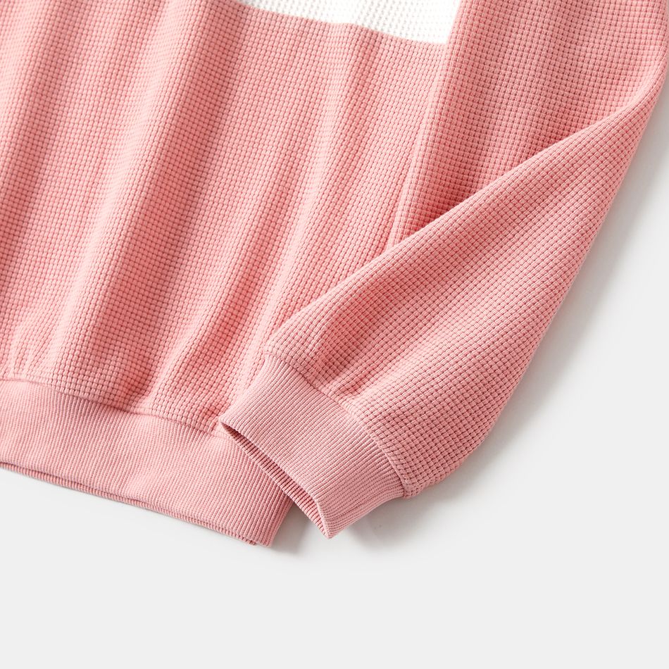 Mommy and Me Heart & Letter Embroidered Colorblock Waffle Textured Long-sleeve Sweatshirts Pink big image 5