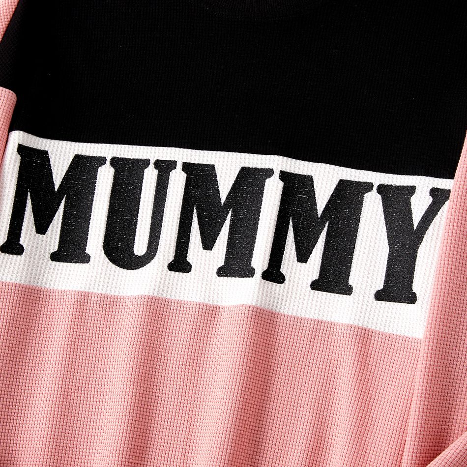 Mommy and Me Heart & Letter Embroidered Colorblock Waffle Textured Long-sleeve Sweatshirts Pink big image 4