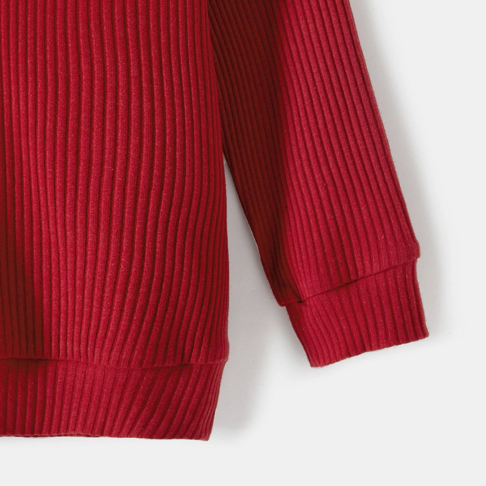 Family Matching Burgundy Ribbed Crisscross Pleated Midi Dresses and Long-sleeve Colorblock Tops Sets Burgundy big image 11