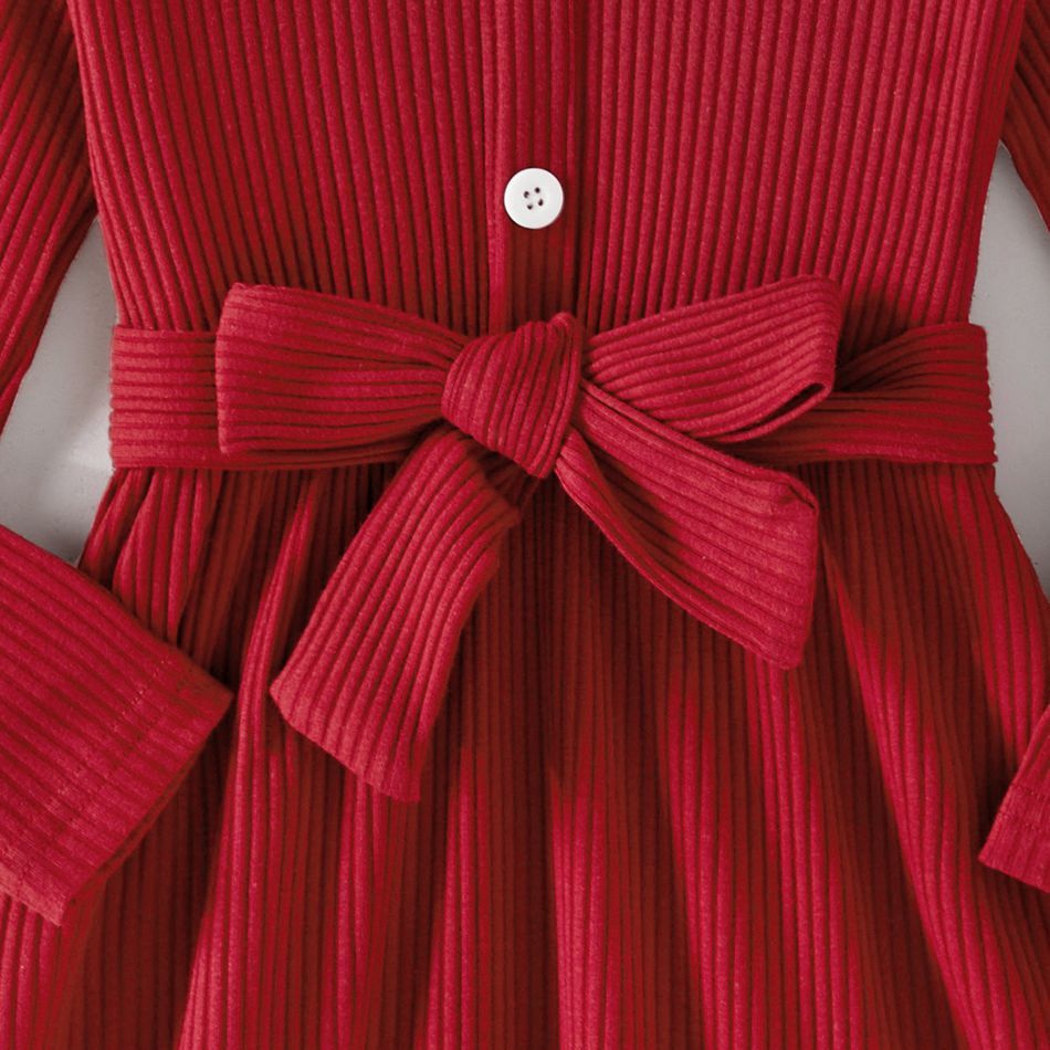 Family Matching Burgundy Ribbed Crisscross Pleated Midi Dresses and Long-sleeve Colorblock Tops Sets Burgundy big image 8