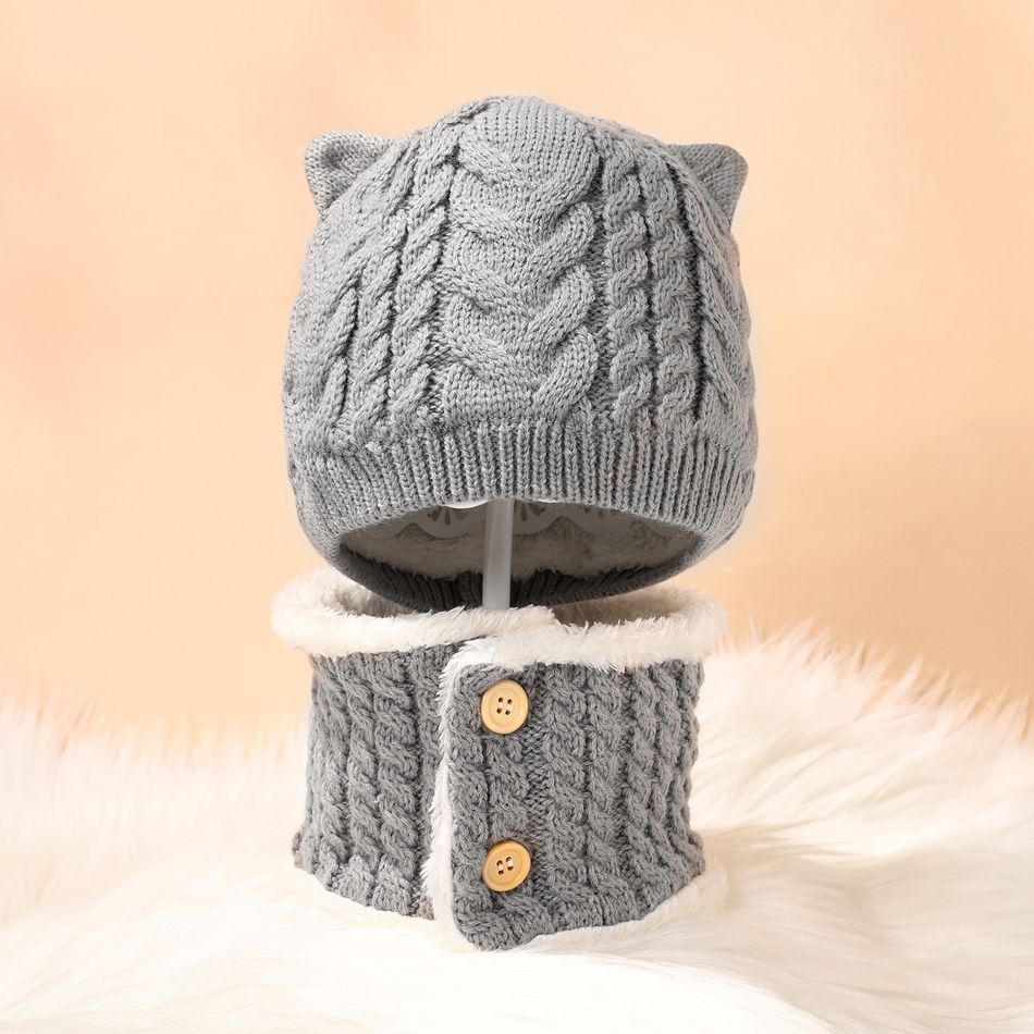 2-pack Baby Fleece Lined Beanie Hat & Infinity Scarf Set Grey big image 5