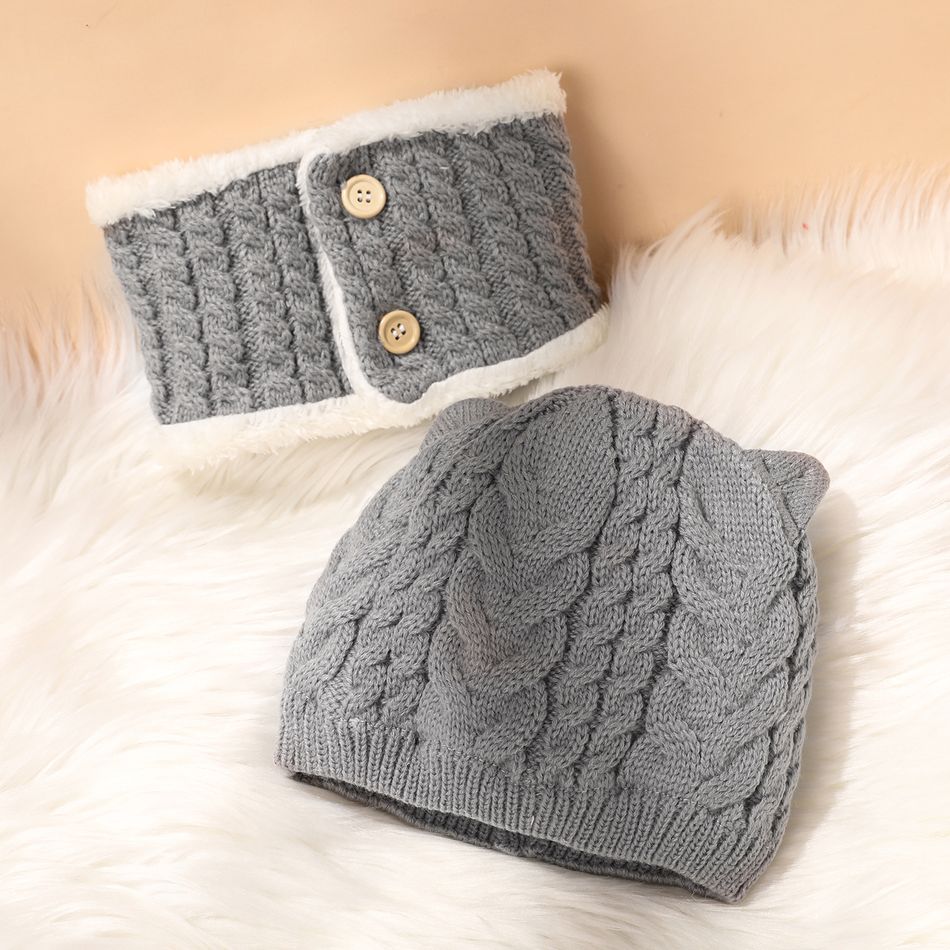 2-pack Baby Fleece Lined Beanie Hat & Infinity Scarf Set Grey big image 8