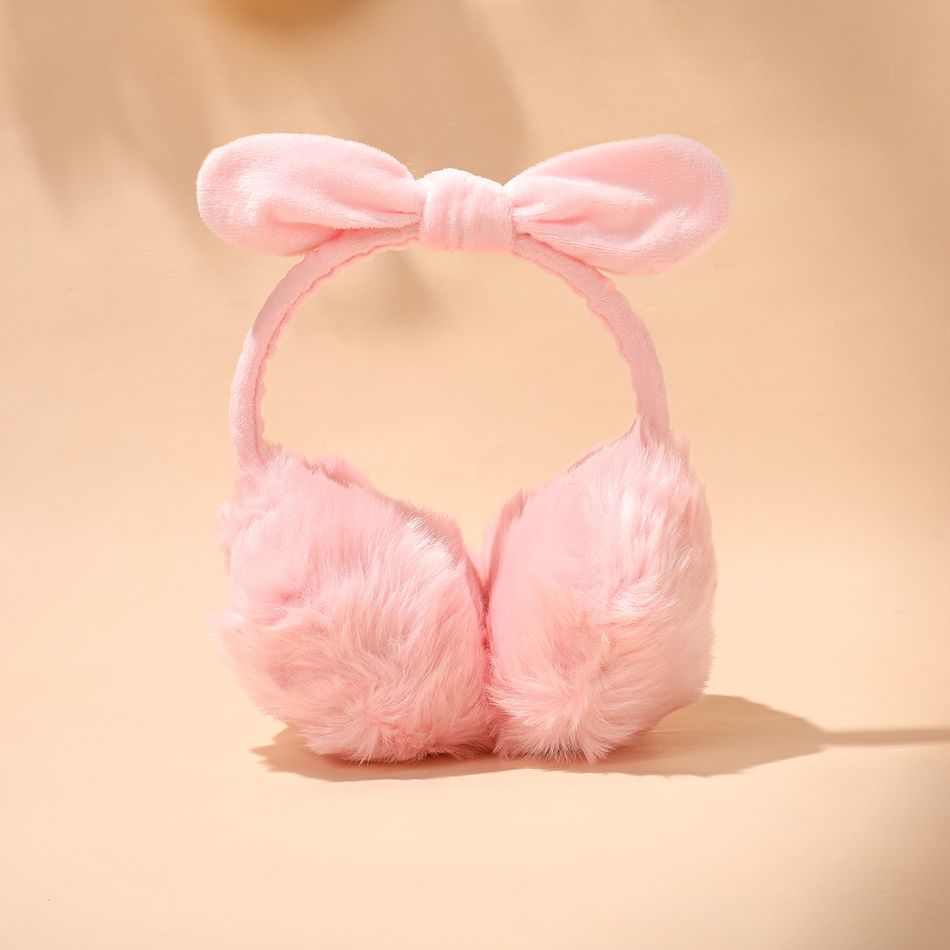 Kid Bow Decor Fluffy Ear Muffs Pink