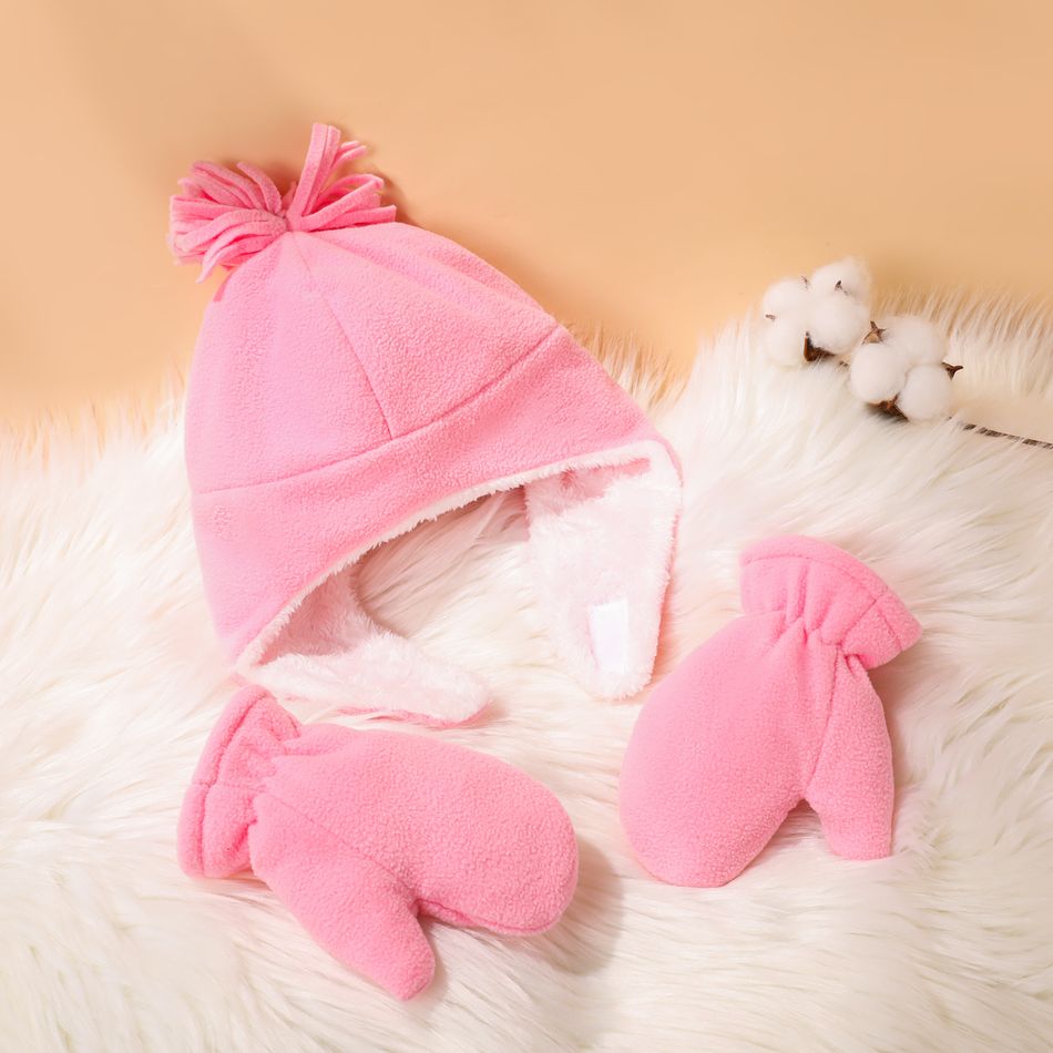 2-pack Baby Fleece Lined Thermal Hat & Mittens Gloves Set Pink big image 4