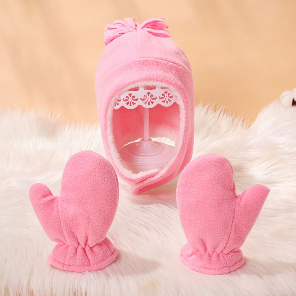2-pack Baby Fleece Lined Thermal Hat & Mittens Gloves Set Pink big image 3