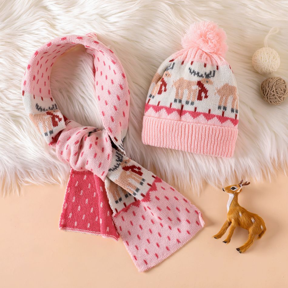 2-pack Baby / Toddler Christmas Knitted Beanie Hat & Scarf Set Pink big image 3