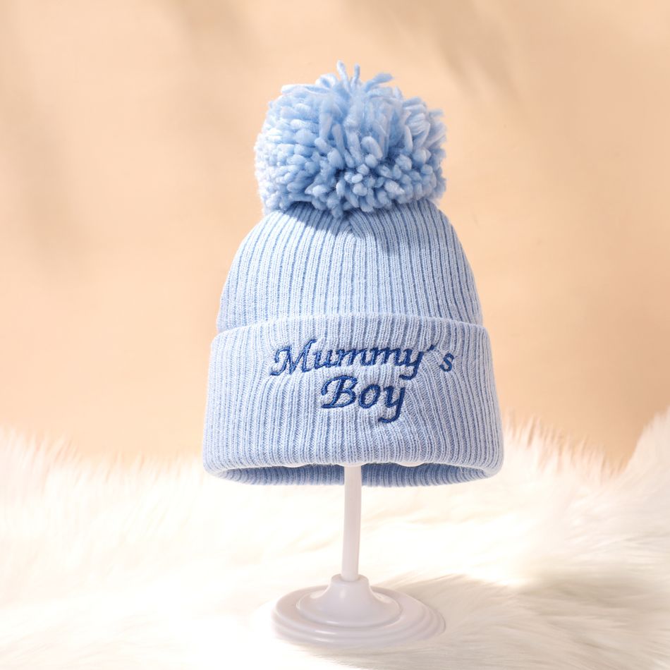 Baby Letter Embroidered Cuffed Knit Beanie Hat Light Blue big image 2