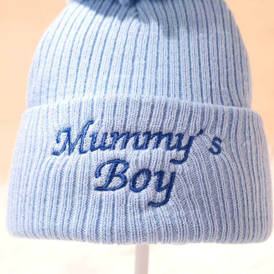 Baby Letter Embroidered Cuffed Knit Beanie Hat Light Blue big image 3