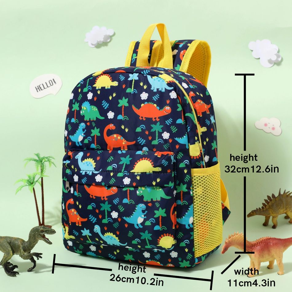 Kids Flat Cartoon Dinosaur Pattern Large Capacity Preschool Book Bag Travel Backpack Royal Blue big image 2
