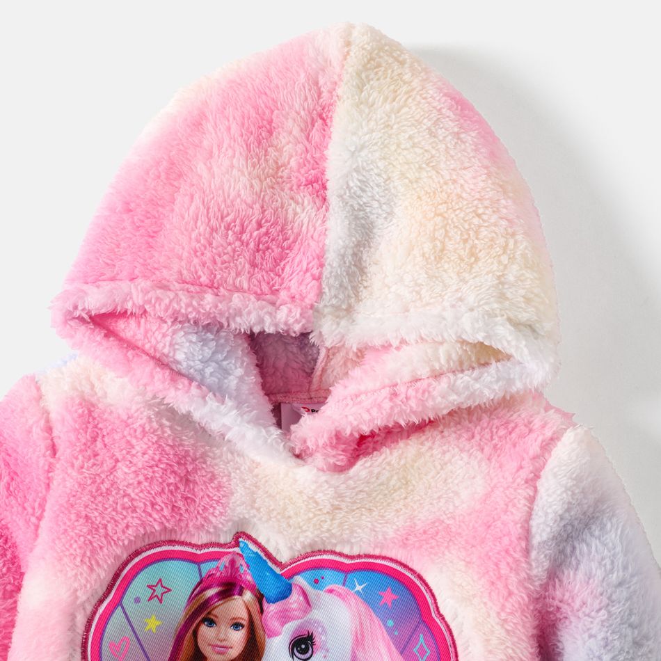 Barbie Toddler Girl Heart Embroidered Tie Dyed Fleece Hoodie Sweatshirt Colorful big image 3