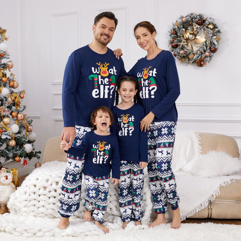Natal Look de família Manga comprida Conjuntos de roupa para a família Pijamas (Flame Resistant) azul preto big image 3
