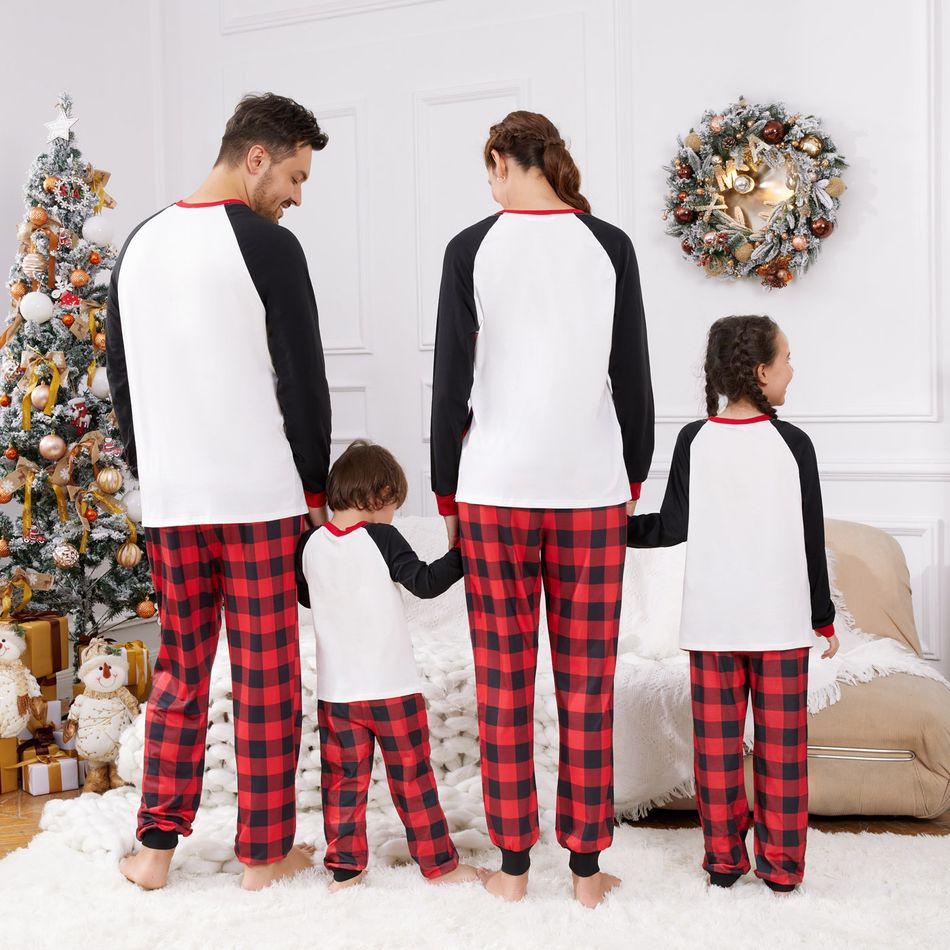 Christmas Family Matching Bear & Letter Print Raglan-sleeve Red Plaid Pajamas Sets (Flame Resistant) redblack big image 3